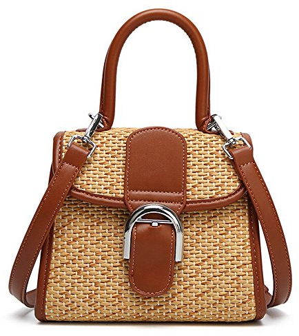 boshiho Retro-Handtasche aus gewebtem Stroh, für Damen, kleine Umhängetasche, Schultertasche, Braun - S