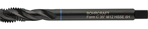 Bohrcraft 41550301200 Maschinengewindebohrer 35º DIN376 M12 Überlaufschaft Masch-Gewindebohrer Blauring DIN 376 HSS-E VAP M 12 Form C/RSP 35 Split-Pack, silber