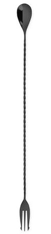 Viski 5470 Barspoon Trident Barlöffel mit vollständig gedrehtem Stiel, Cocktaillöffel, Barkeeper-Werkzeug zum Mischen von Gläsern, Rührstab, Gunmetal Finish, Edelstahl, Schwarz