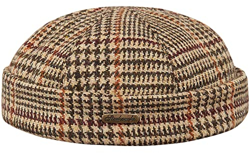 Sterkowski Docker Mütze | Harris Tweed Beanie Kappe für Herren und Frauen | Docker Cap Leon der Profi Beanie Herren Fahrrad Mütze Kapitänsmütze Herren Wintermütze Herren Beige Kariert 59 cm