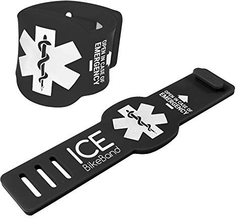 TUFF LUV Fahrrad-Band Silikon S.O.S Notfall Kontaktinformationen Sicherheits-Armband für Ihr Fahrrad/Zyklus - Schwarz