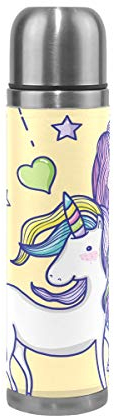 Wowprint Mug de voyage, fille de sirène Licorne isotherme en acier inoxydable Bouteille d'eau étanche à double paroi isotherme Cuir véritable Emballé 500 ml