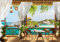 wandmotiv24 Fototapete Tropical Meer-blick Balkon, M 250 x 175 cm - 5 Teile, Wanddeko, Wandbild, Wandtapete, Palmen,Strand, Bambus M1231