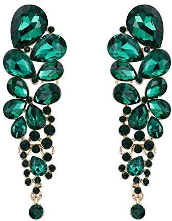 EVER FAITH Damen Ohrringe österreichischen Kristall elegante Wassertropfen Hochzeit Clip-on Ohrhänger Ohr Schmuck baumeln Grün Gold-Ton