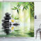 ABAKUHAUS Garten Duschvorhang, Bambus japanische Relax, Stoffliches Gewebe Badezimmerdekorationsset mit Haken, 175 x 200 cm, Koksgraue Hellgrün