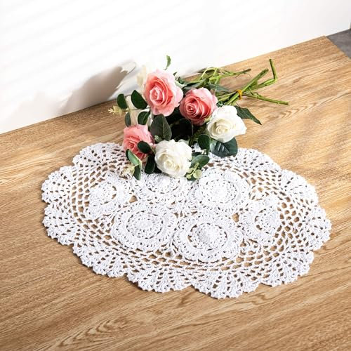 Eiyye Oval 30 x 45 cm Handgefertigte Baumwoll-Häkeldeckchen, Spitze, Tischsets, weiß (Weiß-2)