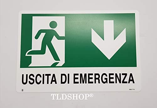 TLDSHOP® CARTELLO SEGNALETICO IN PVC USCITA DI EMERGENZA - FRECCIA VERSO IL BASSO 20X30 (1)