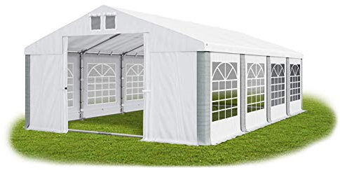 Das Company Partyzelt 6x8m feuersicher wasserdicht Weiß-grau mit Bodenrahmen 620g/m² PVC Plane Solide Festzelt Gartenzelt Summer Floor FR