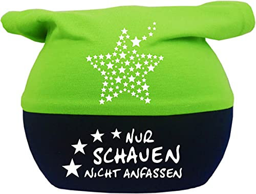 Kleiner Fratz Baby Kopftuch Mütze Multicolor Stern (Farbe Lime-Navy) (Gr. 3 (98-122) Nur schauen Nicht anfassen