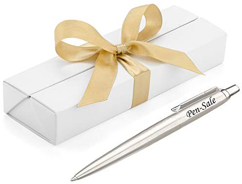 Personalised Engraved Parker Jotter Stainless Steel Ballpoint Pen in a White Presentation Box with Black Ink - Personalised Gifts for Christmas - Enter Your Custom Engraving