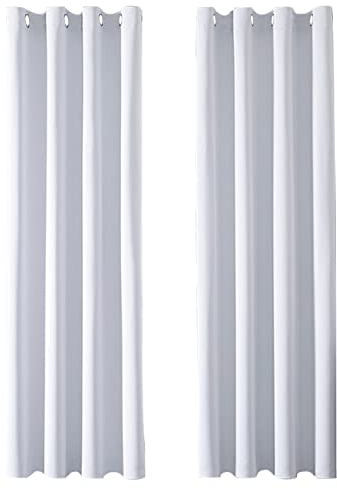 MRTREES Vorhang Blickdicht Gardinen Thermovorhang mit Ösen Verdunklungsvorhang Ösenschal Vorhänge Kurz Modern 245×140cm(H×B) Weißgrau 2er Set für Hotels Büros Wohnzimmer Schlafzimmer Kinderzimmer