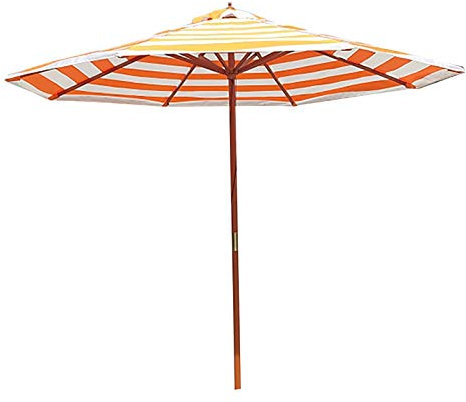 Parasol Jardin Rayé Parasol de Plage avec Poteau en Bois, Patio Portable de 9 Pieds Parapluie D'ombre de Soleil, Protection UV 50+ Sunbrella, pour Extérieur/Pelouse/Piscine