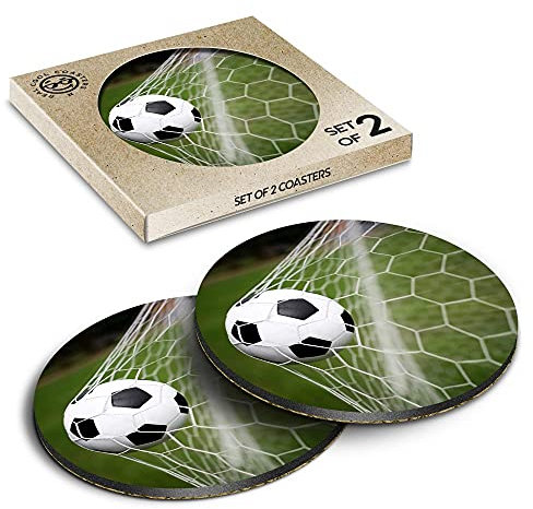 2 x Eco Boxed Cork Coasters - Football Goal Ball Sports Drink Cup Mug Glass Table Mat #14512