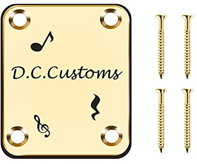 OXYEFEI Guitar Neck Plate Retro Style, Steel Alloy Durable Reinforced Steel Alloy Neck Plate Electric Guitar Parts 4 Bolts, for Electric Guitar Bass Custom Engraving Text/Image (gold)