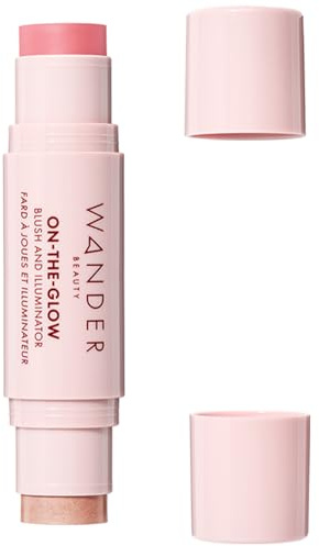 Wander Beauty On-the-Glow Blush and Illuminator - Petal Pink/Nude Glow - 7-in-1 Hydrating Cream Blush & Highlighting Stick - Stick Blush for Cheeks, Lip, Face & Body - Highlighter Makeup & Blush