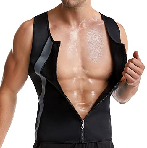 FEimaX Men Sauna Sweat Suit Waist Trainer Workout Body Shaper Men's Hot Vest Zipper Neoprene Slimming Tank Top for Fitness Sport Gym Shirt Shapewear
