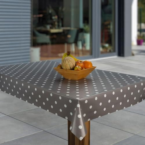 laro Wachstuch-Tischdecke Abwaschbar Garten-Tischdecke Wachstischdecke PVC Plastik-Tischdecken Eckig Meterware Wasserabweisend Abwischbar AS, Muster:Punkte Weiß Grau, Größe:110x160