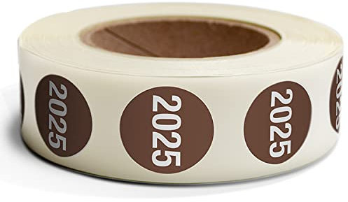 Betriebsausstattung24 Jahreszahlen Aufkleber 2025 500 Stück auf Rolle 4,0 cm Ø Papier, selbstklebend permanent haftend blickdicht Ordnerbeschriftung Jahreszahlaufkleber Jahres Sticker