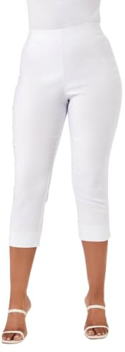 Roman Cropped Trousers for Women UK Ladies Capri Leggings Summer Pants Short Crop Stretch 3/4 Length Three Quarter Pedal Pusher Clothes Elasticated Bengaline Cut Off