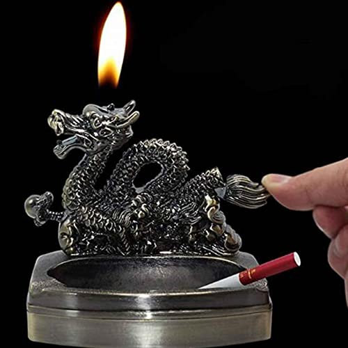 HH-CC Retro Aschenbecher für Heimdekoration, Creative Luck Dragon Zigaretten Aschenbecher mit Feuerzeug,H