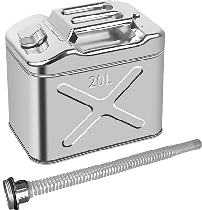 Bidon Dessence Inox 20L, Bidon Dessence avec Grand Tube Guide Bidon Dessence Antistatique Ignifuge Bidon de Réserve Dessence Bidon Réservoir de Carburant pour Fûts Essence Et Diesel