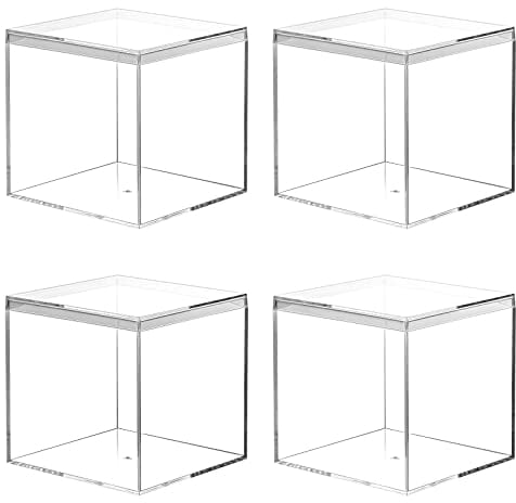 Kamehame Acrylic Display Box with Lid Clear Small Boxes 4 Pcs 10 x 10 x 10 cm / 3.9 x 3.9 x 3.9'' Square Cube Boxes Storage Containers Organiser for Candy Pill Jewelry Makeup and Gift Box