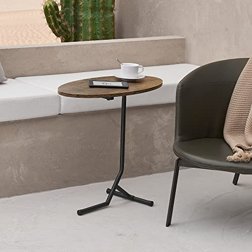 [en.casa] Beistelltisch Karlebo Wohnzimmertisch oval Sofatisch Dunkler Holzton Telefontisch Kaffeetisch Couchtisch Metallgestell