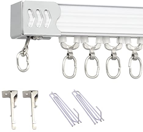 Wandmontiertes Vorhangschienensystem für Garage, Werkstatt und Pavillon, hängende strapazierfähige Trennschiene zur Raumtrennung, Duschvorhangstange mit Haken (Color : Gold, Size : 396.2cm/13 ft) (W