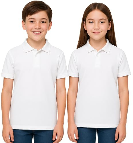 NIYS Pack of 2 Boys Girls Age 4 to 14 Years School Uniform Polo White, Grey, Sky Blue Plain Short Sleeve Shirts Sports Wear