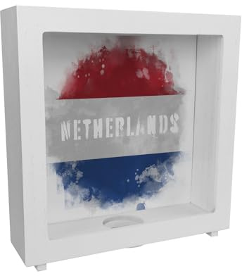 Rahmen Spardose aus Holz mit Niederlande-Flagge im Used Look - Sparschwein für Urlauber eine schöne Sparbüchse mit der niederländischen Nationalflagge verziert um auf die Reise