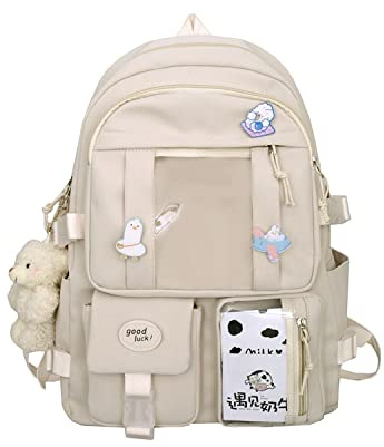 EVEOUT Children's Backpacks with Cute Accessories for Girls Nylon School Bag Large Capacity Backpack Daypacks Multi Pockets for Teen