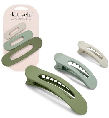 Kitsch Lot de 3 pinces à cheveux plates (eucalyptus) pour femme – Pinces à cheveux plates recyclées pour cheveux épais | Pinces à cheveux plates | Pinces à cheveux mates pour coiffer | Pinces plates
