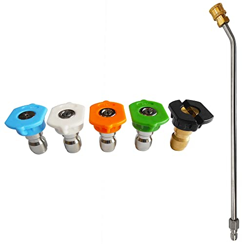 30 grados 35 cm Extensión para lanzas a presión, boquilla para hidrolimpiadora, 5 puntas 1/4 pulgadas boquillas hidrolimpiadora (0°/15°/25°/40°/jabón)