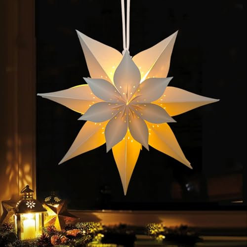 Sprinlot Weihnachtsstern Beleuchtet, Leuchtsterne Fenster, Papierstern zum Aufhängen, Led Sterne Weihnachten, Beleuchtete Fensterdeko Weihnachtsdeko