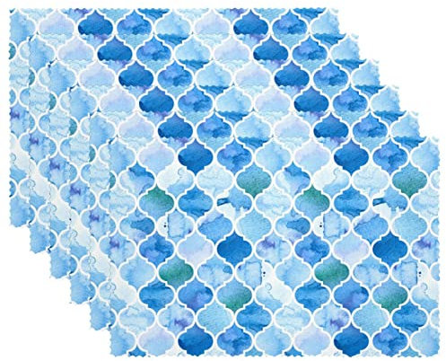 Stoff-Tischsets, waschbare Tischsets für Esstisch, 6er-Set,Marokkanisches Spalier Teal Blue Leaf