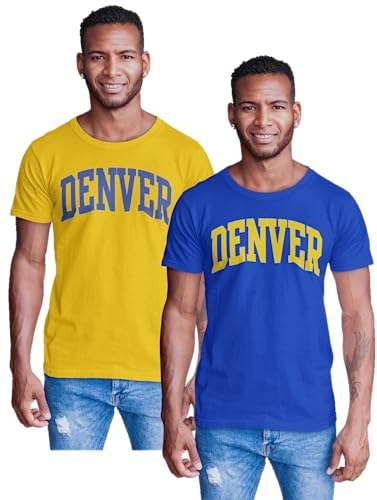 BROOKLYN VERTICAL Herren-Basketball-T-Shirt, kurzärmelig, mit Brustaufdruck, Miami, Denver, Boston, Los Angeles LA, 2er-Pack, Denver, XL