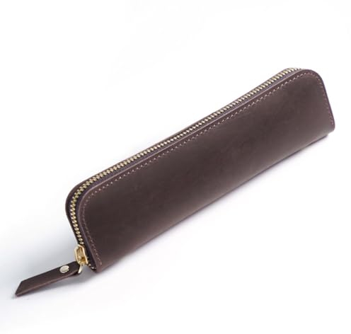 DONGKER Leder Federmappe, Vintage Federmäppchen, Stifte-Etui, Retro Stiftemäppchen mit 4 Stift-Schlaufen und Reißverschluss für Kugelschreiber, Füller, Pinsel etc.
