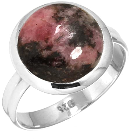 Jeweloporium 925 Sterling Silber Ringe für Frauen Größe 51(16.2) Echt Pink Rhodonite In Black Manganese Edelstein Jahrgang Silber Ringe Weihnachten - Geschenk Solitär Schmuck