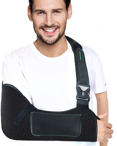 KONSEDIK Armschlinge, Schulterstütze, atmungsaktiv, gepolstert, mit Tasche und Daumenschlaufe, passend für linken und rechten Arm, für Rotatorenmanschette, Ellenbogen, Handgelenk und
