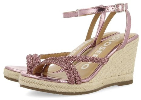 GIOSEPPO Sandalias DE Piel Color Fucsia con Tiras con PEDRERÍA Y CUÑA Alta DE Yute para Mujer MENFI