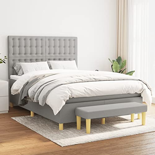 Festnight Polsterbett 140 x 200 cm, Bett Komplett, Set mit Matratze, Lattenrost, Boxspringbett mit Matratze Stoff, Bett mit Matratze,Bett mit Lattenrost und Matratze Hellgrau#5