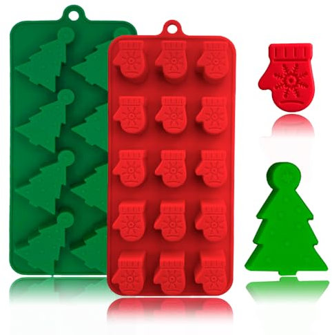 Confezione da 2 stampi in silicone per cioccolatini natalizi, 18 cavità, a tema natalizio, con 2 motivi a forma di albero di Natale, per torte al cioccolato, dessert, caramelle, mousse, pasticceria,