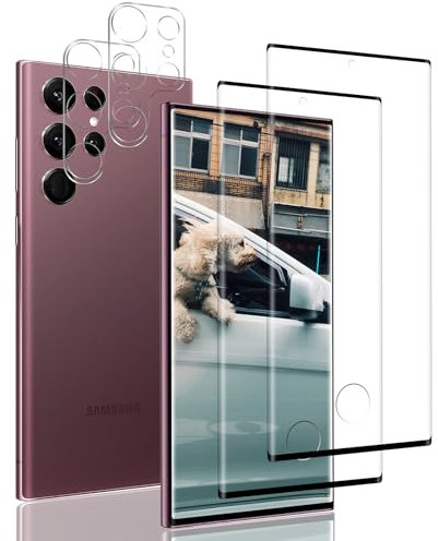 HXL Protector de Pantalla Samsung Galaxy S22 Ultra Cristal Templado Completa (Caso Amistoso)(Ultra HD)(De Punta a Punta)(Sin Burbujas)(Anti-Scratch)(Sensible al Tacto)(2+2 Piezas)