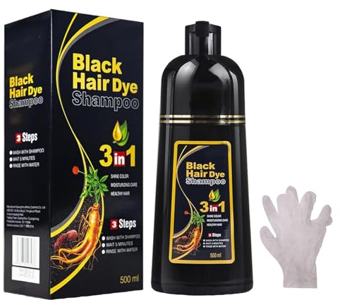 Pemarlis Instant Hair Shampoo Haarfarbe Shampoo,3 in 1 Schwarzes Haarfärbemittel Shampoo Haarfärbemittel Haarfärbung Color,Lang anhaltende schwarze Shampoo Farben,500ml