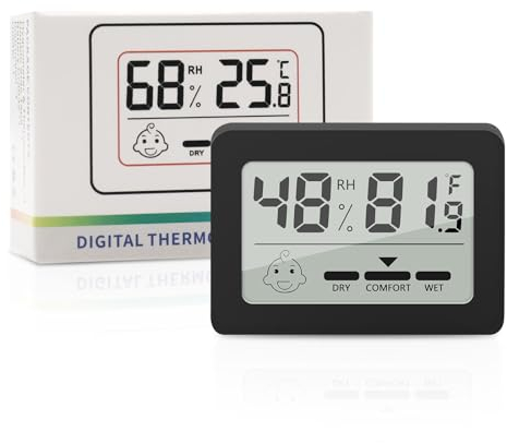 Lot Thermomètre Intérieur Maison - Mini LCD Digital avec Hygromètre, Mesure de Précision Murale pour Chambre Bébé, Culture et Cave - Lot de 1 - Noir