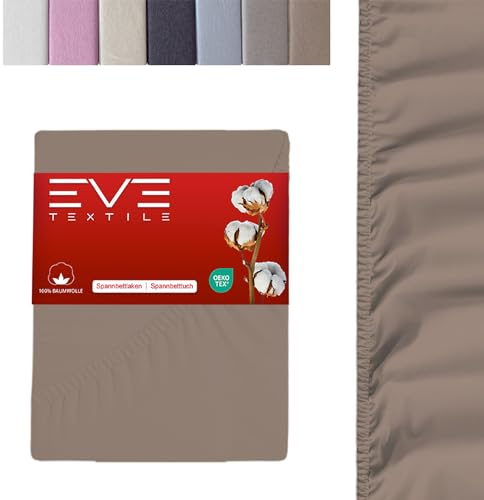 EVE Textile® Spannbettlaken 1er Set 180x200 cm Hellbraun; Spannbetttuch Bettlaken Spannlaken; Jersey Laken Betttuch für Boxspringbett & Matratze; Waschbar bis 60 Grad; Weich & Allergikerfreundlich