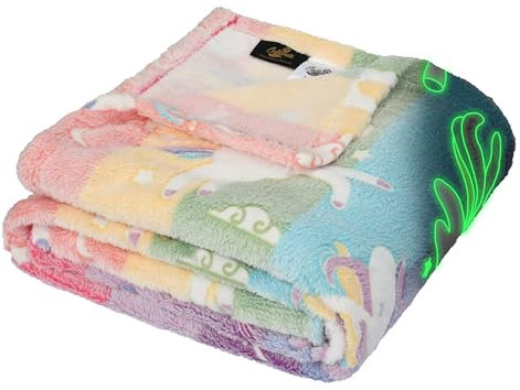 Catalonia Classy Regenbogen Glow Einhorn Kuscheldecke Kinder Decke, Geschenke für Mädchen Kinder Teenager, Fleecedecke für Sofa Couch Bett, 150x130cm