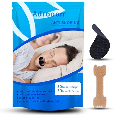 60 Stück Nasenpflaster Schnarchen und Mouth Tape for Sleeping, Nose Strips Breathing, Mundpflaster Gegen Schnarchen, Anti Schnarch Pflaster, Schnarchen Stopper Bessere Schlafqualität
