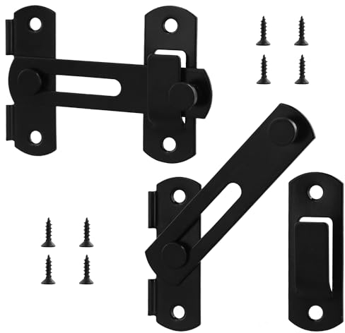 2 Serrures Porte Grange Rabattables à 180 Degrés, Serrures Porte Acier Inoxydable Noir Mat Serrures Porte Antivol Serrures Porte Coulissante d'Armoire Chambre à Coucher