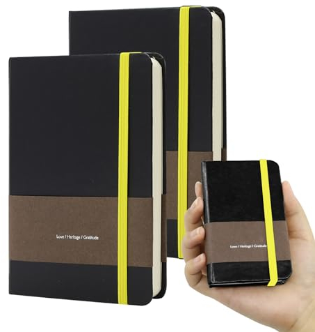 TUNJILOOL A7 Lederjournal - 2er Pack, Dotted/Grid/Blanko, 100GSM, Wasserfest, Gummiband (Schwarz)